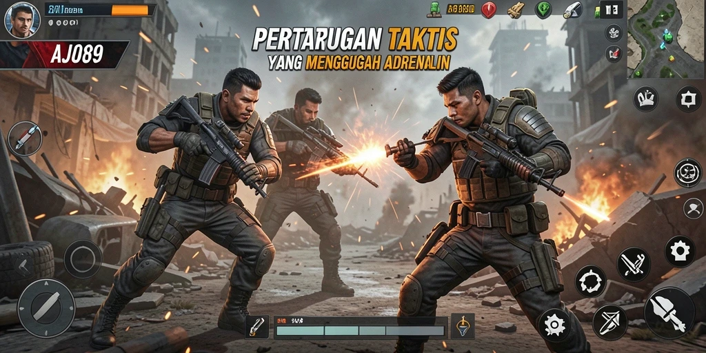 Screenshot AJO89 menampilkan aksi pertarungan yang menegangkan dan karakter berwarna-warni.