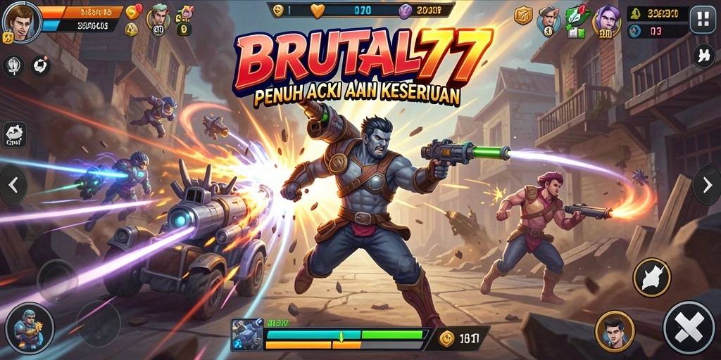 Tampilan gameplay seru dalam BRUTAL77 dengan karakter dinamis.