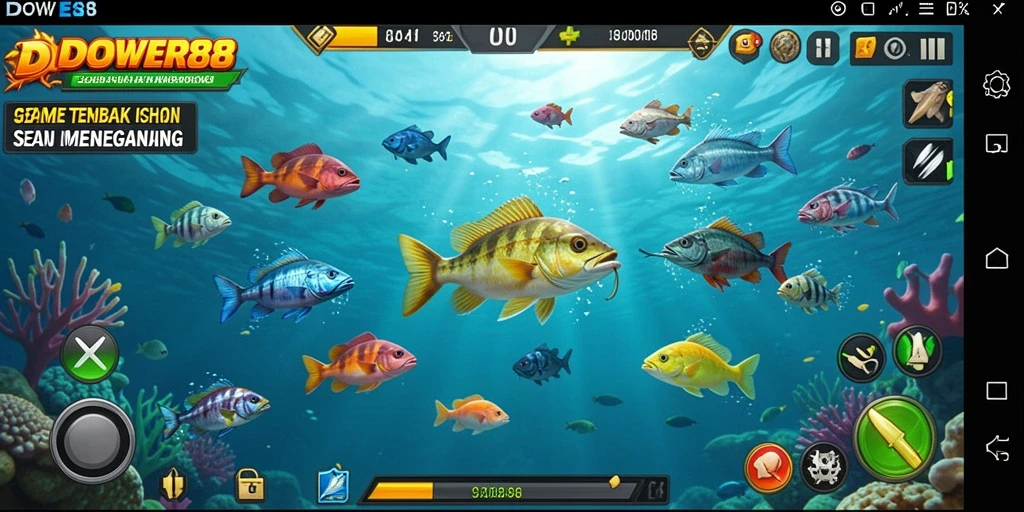 Tampilan gameplay DOWER88 dengan aksi menembak ikan yang seru.