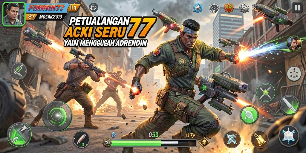 Tangkapan layar utama FORWIN77 menampilkan momen aksi seru dalam gameplay.