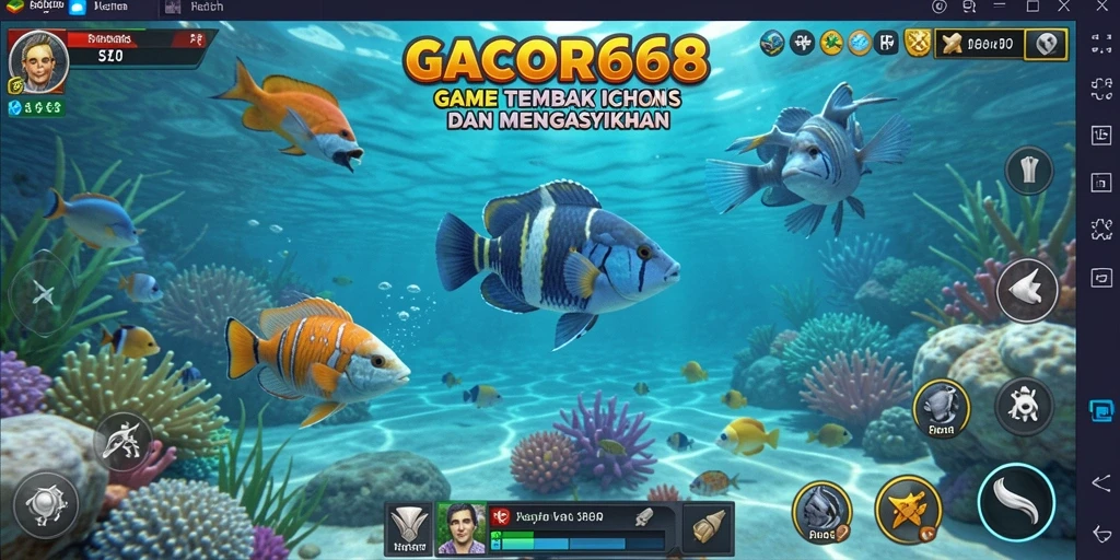 Tampilan gameplay GACOR668 dengan berbagai ikan yang menunggu untuk ditembak.