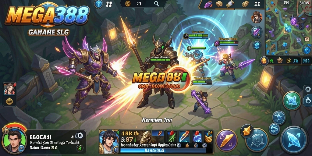 Screenshot utama MEGA388 menampilkan aksi pertempuran intens di dunia SLG.