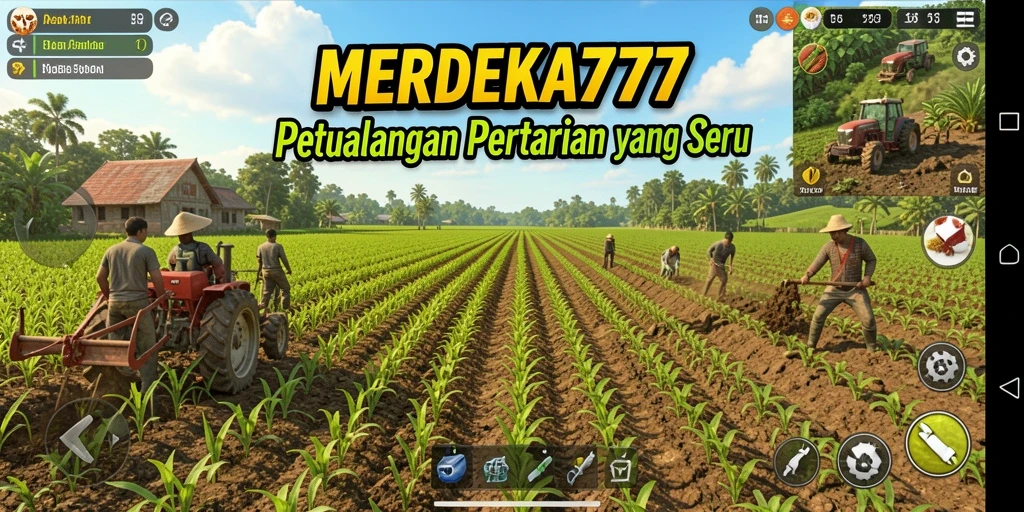 Tampilan screenshot gameplay MERDEKA777 saat bertani di lahan hijau.