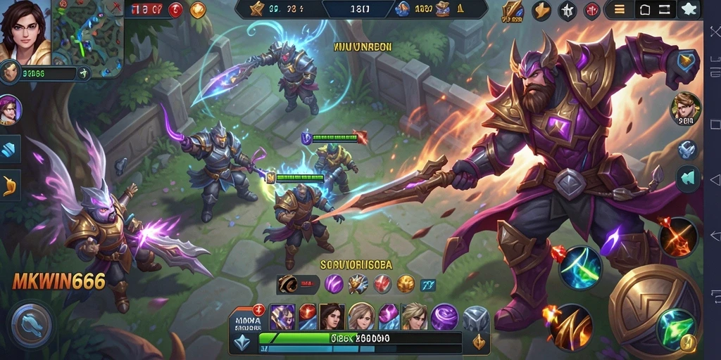 Gameplay seru dalam MKWIN666 dengan aksi MOBA yang mendebarkan.
