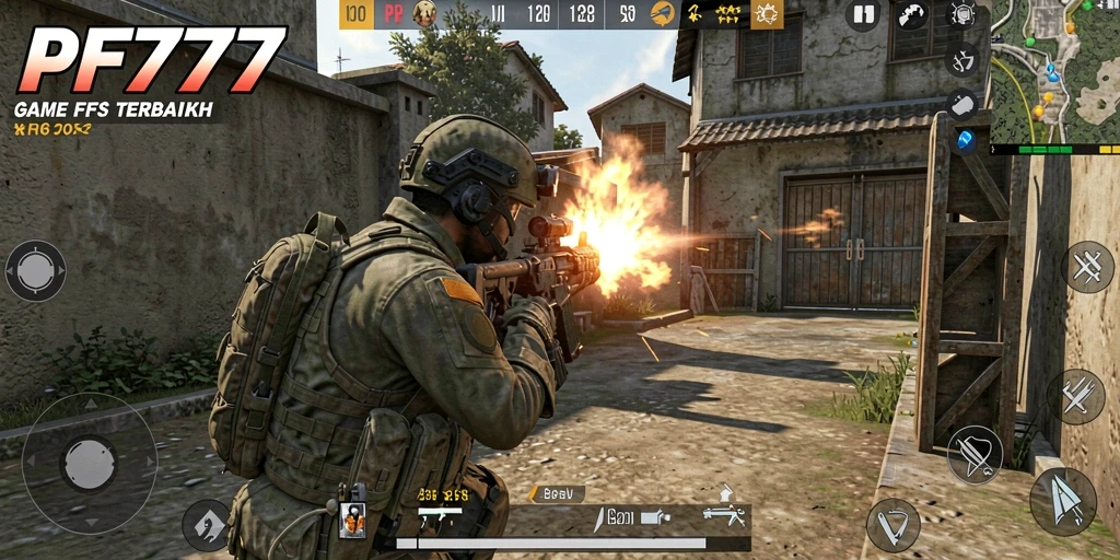 Screenshot utama PF777 menampilkan aksi menembak mendebarkan dalam game FPS.