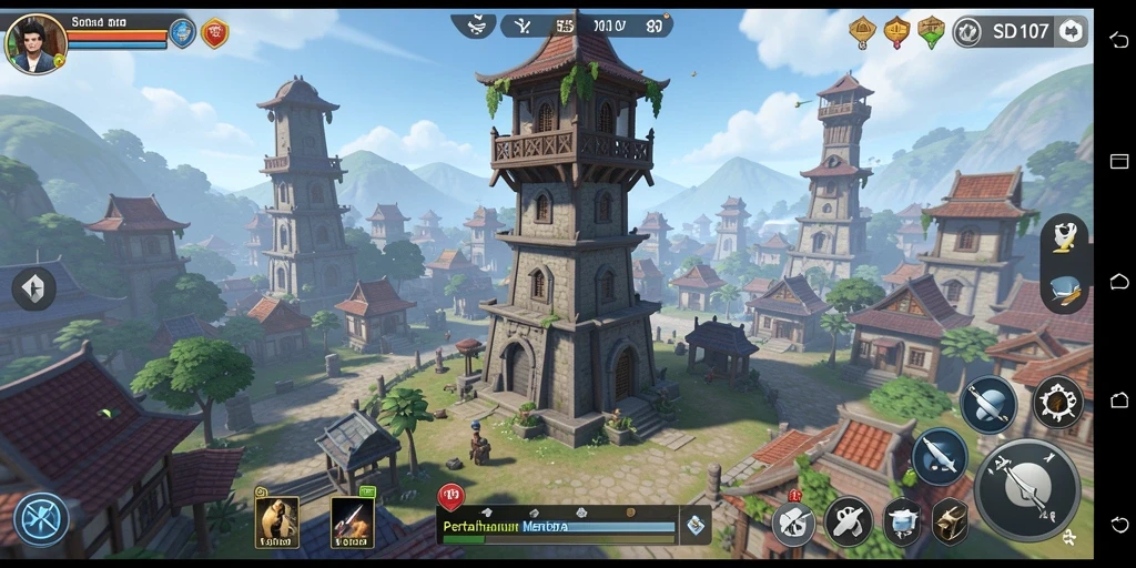 Tampilan gameplay menara pertahanan yang menegangkan.