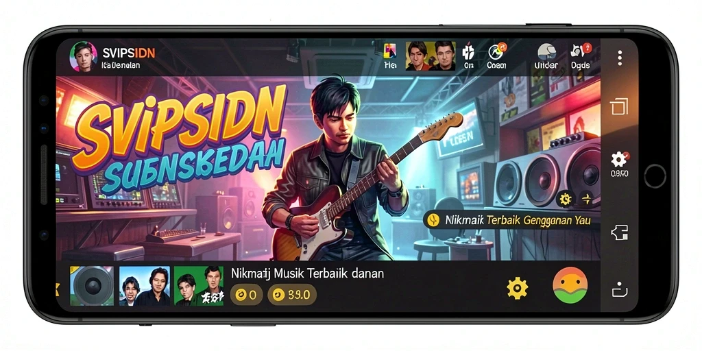 Screenshot gameplay <strong>SVIPSIDN</strong> menampilkan antarmuka interaktif dan koleksi musik yang variatif.